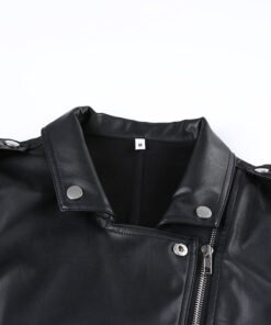 Vegan Leather Cropped Biker Jacket Details