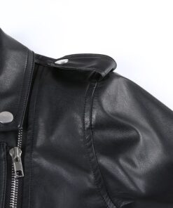 Vegan Leather Cropped Biker Jacket Details 3