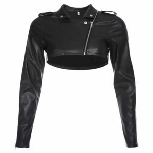Vegan Leather Cropped Biker Jacket Full Front