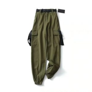 Army Cargo Pants with Buckles Green Full