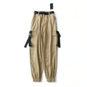 Army Cargo Pants with Buckles Khaki Full