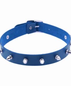 Blue Vegan Leather Choker with Metal Spikes