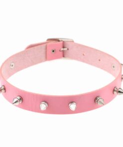 Pink Vegan Leather Choker with Metal Spikes