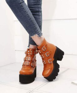 Platform Ankle Boots with Buckles 12