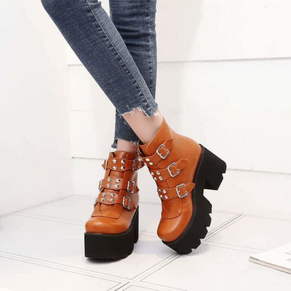 Platform Ankle Boots with Buckles 12