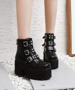Platform Ankle Boots with Buckles