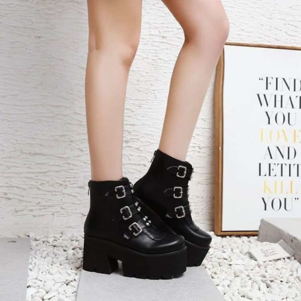 Platform Ankle Boots with Buckles