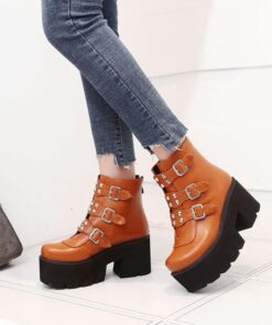 Platform Ankle Boots with Buckles 6