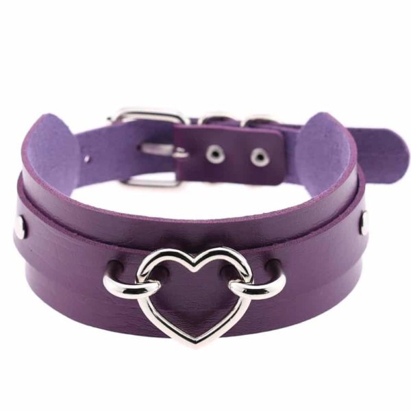 Purple Vegan Leather Heart Choker