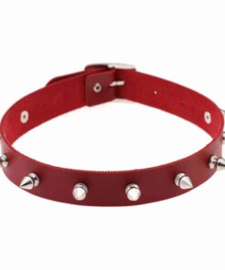 Red Vegan Leather Choker with Metal Spikes