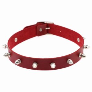 Red Vegan Leather Choker with Metal Spikes