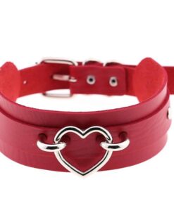 Red Vegan Leather Heart Choker