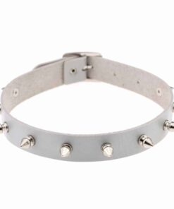 Silver Vegan Leather Choker with Metal Spikes