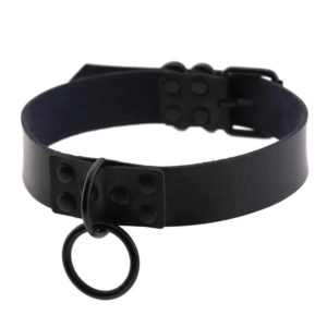 Vegan Leather Choker with Ring