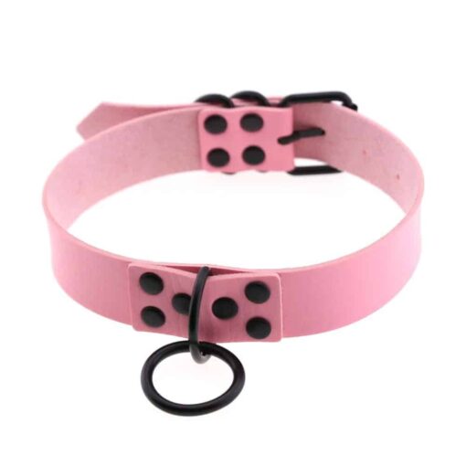 Vegan Leather Choker with Ring Pink