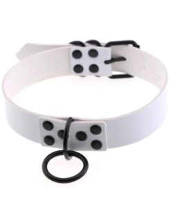 Vegan Leather Choker with Ring White