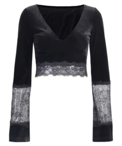 Gothic Long Sleeve Lace Crop Top