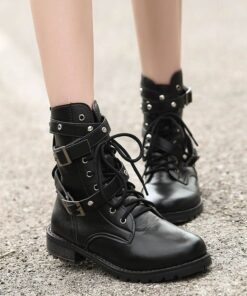 Motorcycle Ankle Boots with Buckle