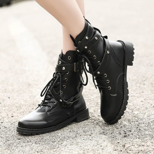 Motorcycle Ankle Boots with Buckle 3