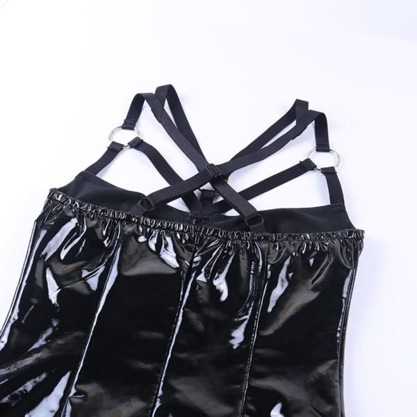 Vegan Leather Mini Dress with Bandages Details 5
