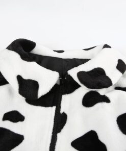 Cow Print Faux Wool Coat Details