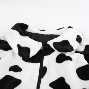 Cow Print Faux Wool Coat Details