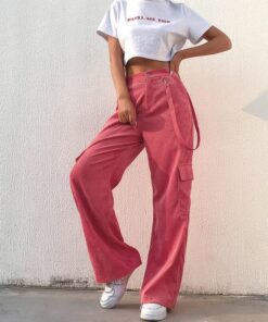 Pink Corduroy Trousers with Ribbon