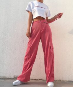 Pink Corduroy Trousers with Ribbon