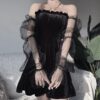 Pleated Gothic Dress with Mesh Sleeves