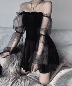 Pleated Gothic Dress with Mesh Sleeves 4