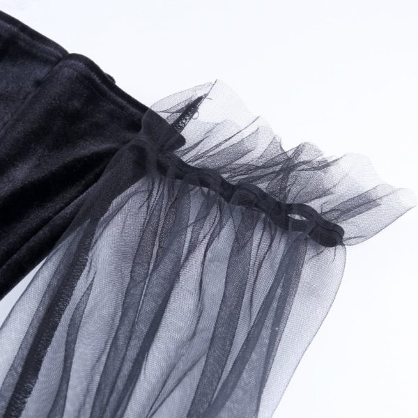 Pleated Gothic Dress with Mesh Sleeves Details