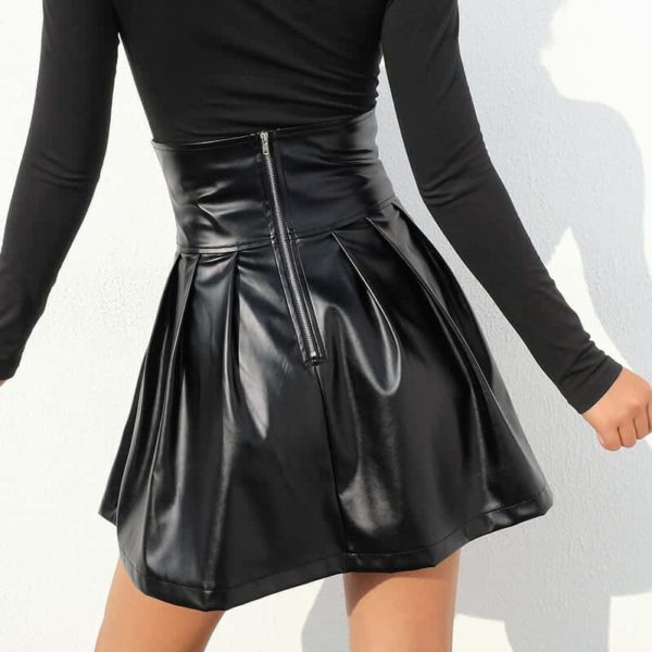 Vegan Leather Lace-up Pleated Skirt 5