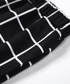Black White Split Plaid Trousers Details 2