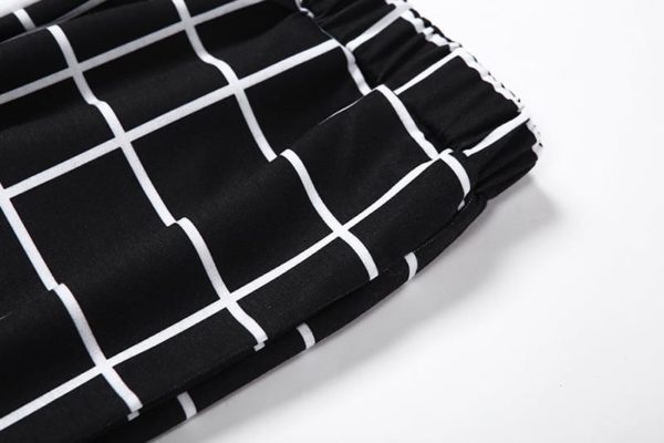 Black White Split Plaid Trousers Details 2