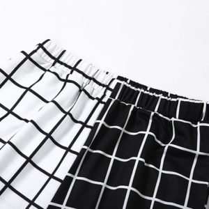 Black White Split Plaid Trousers Details
