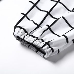 Black White Split Plaid Trousers Details 4