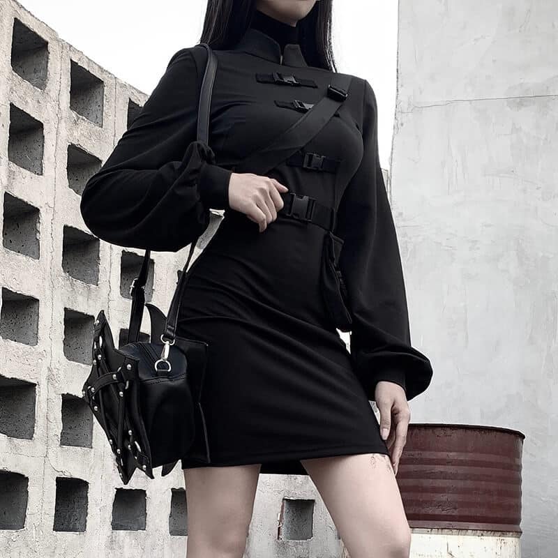 Cheongsam Style Mini Dress - Ninja Cosmico