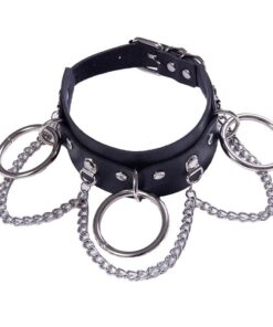 Vegan Leather Choker with Metal Chains 2