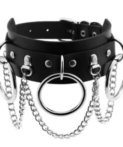 Vegan Leather Choker with Metal Chains