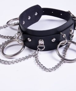 Vegan Leather Choker with Metal Chains 3