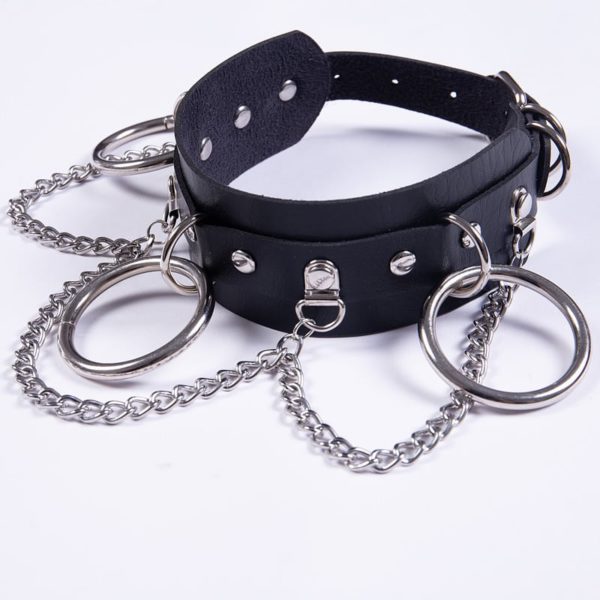 Vegan Leather Choker with Metal Chains 3