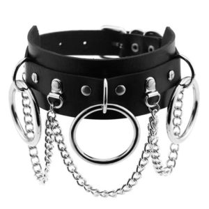 Vegan Leather Choker with Metal Chains