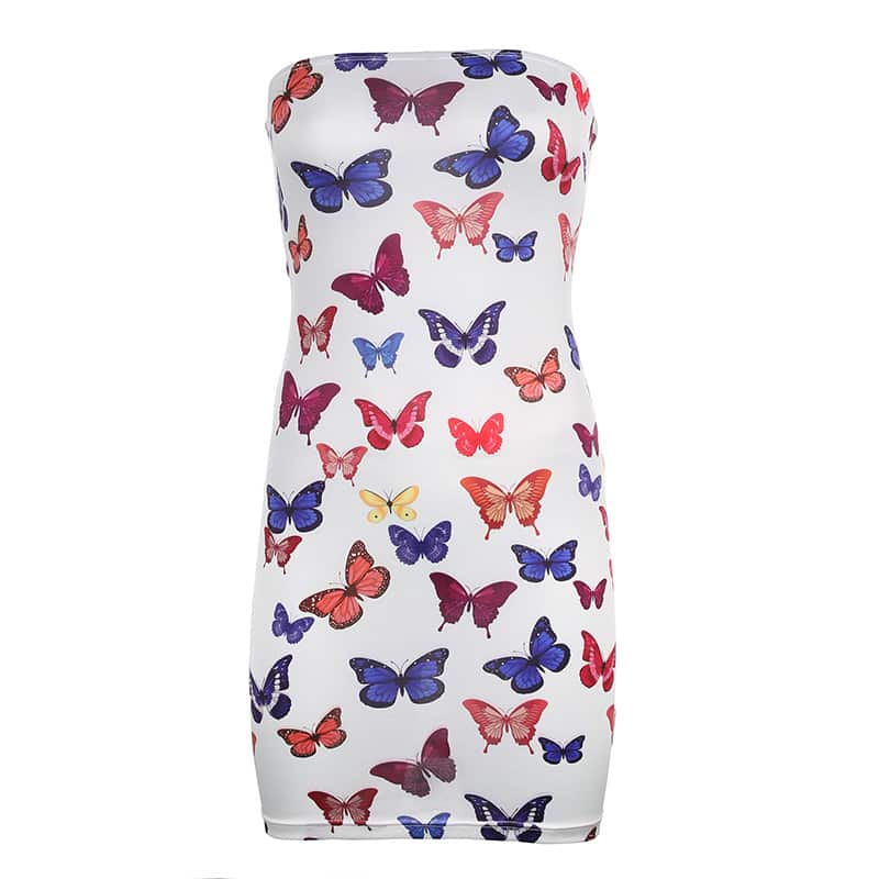 Butterflies Strapless Mini Dress