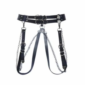 Faux Leather Metal Chain Ring Belt