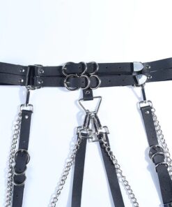 Faux Leather Metal Chain Ring Belt Details