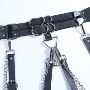 Faux Leather Metal Chain Ring Belt Details 3