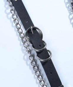 Faux Leather Metal Chain Ring Belt Details 4