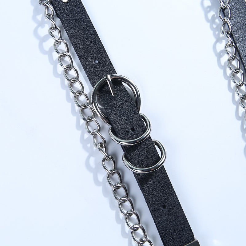 Faux Leather Metal Chain Ring Belt