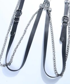Faux Leather Metal Chain Ring Belt Details 5
