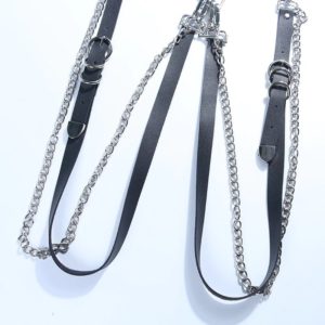 Faux Leather Metal Chain Ring Belt Details 5